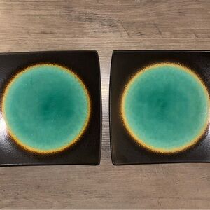 Elegant Teal and Brown Dinnerware Set